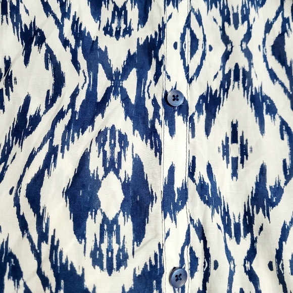 Athleta Ikat Print Tunic Dress Coverup SZ Medium Cotton Silk Blend Navy White - Picture 9 of 12